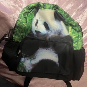 Panda Print Backpack with Green Accents